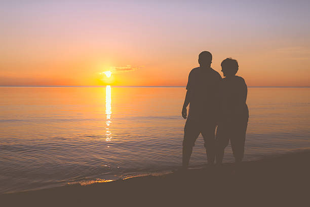 istock Senior couple walking along the beach 537369409