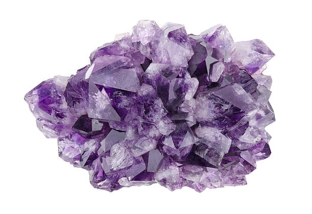 Amethyst Directly Above Over White Background Amethyst directly above over white background, a violet variety of quartz, often used in jewelry. Silica, silicon dioxide, SiO2. crystal stock pictures, royalty-free photos & images