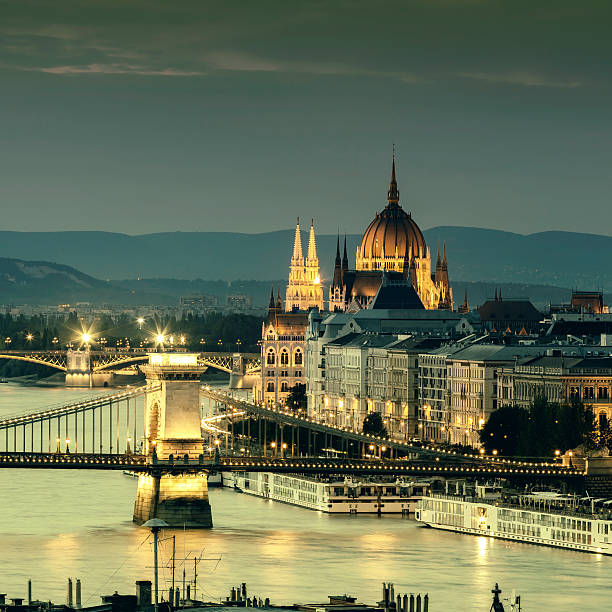 Budapest cityscape with Chain Bridge and Parliament View of the Hungarian Parliament Building and the Chain Bridge in Budapest. margitsziget stock pictures, royalty-free photos & images