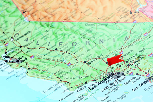 istock Los Angeles pinned on a map of USA 537370355