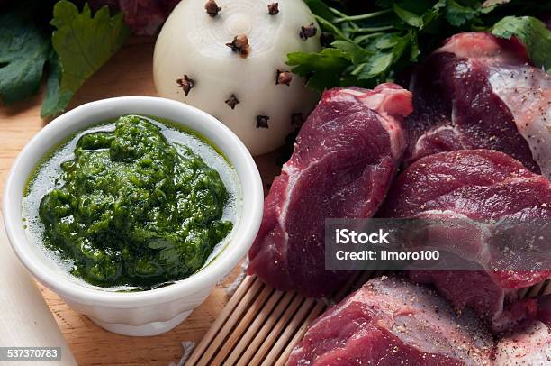 Ingredients For Boiled Meat With Green Sauce Stock Photo - Download Image Now - Boiled, Salsa Verde, 2015