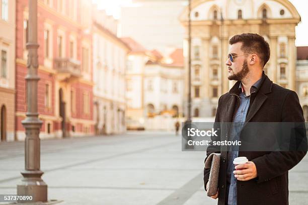 Businessman In The City With Coffee Stock Photo - Download Image Now - 20-29 Years, Activity, Adult