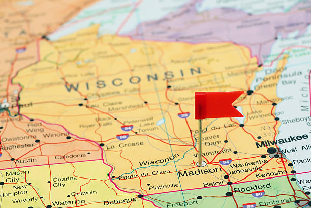 istock Madison pinned on a map of USA 537371181