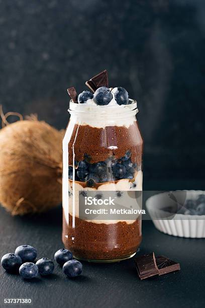 Chocolate Chia Pudding Stock Photo - Download Image Now - Almond, Banana, Berry Fruit