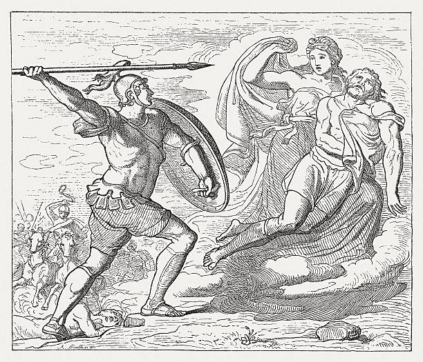 istock Aeneas rescued by Aphrodite before the mighty Diomedes, Greek mythology 537372042