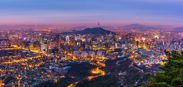 corea, panorama de la ciudad de seúl horizonte, corea del sur - seúl fotografías e imágenes de stock