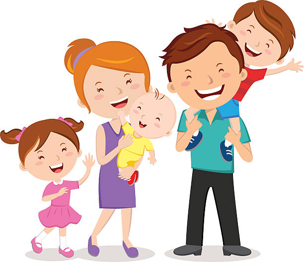 Happy family portraits Happy family gesturing with cheerful smile. family fun stock illustrations
