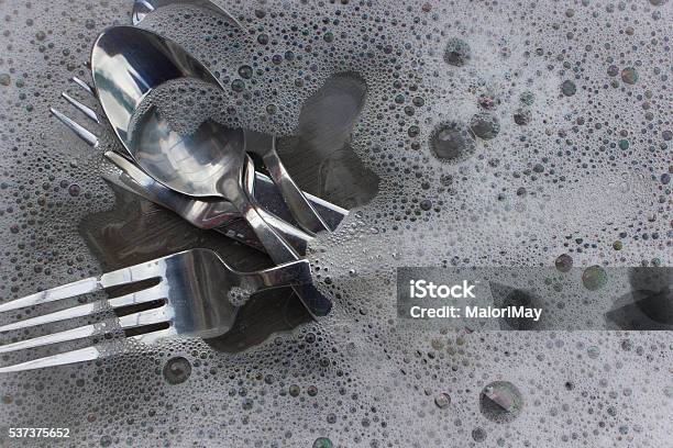 Silverware In Bubble Soap Stock Photo - Download Image Now - Bar Of Soap, Bubble, Cleaning