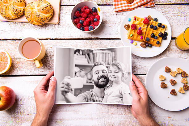 istock Fathers day composition. Black-and-white photo, breakfast meal 537381838