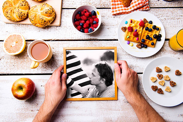 istock Fathers day composition. Black-and-white photo, breakfast meal 537381958