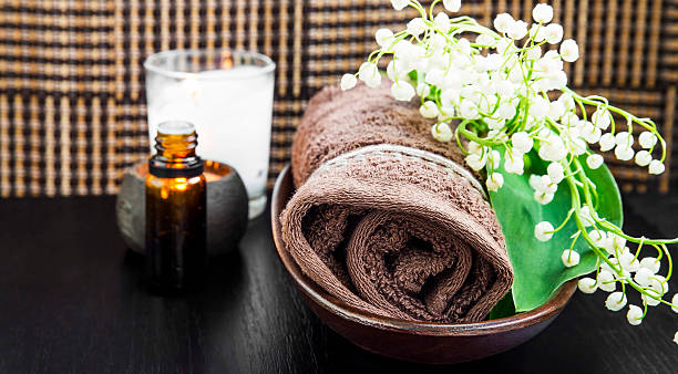 istock Spa setting with lily of the valley 537383150