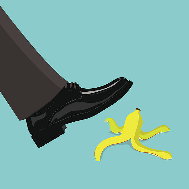 Man step on banana peel, business concept Man step on banana peel, business concept vector illustration people walking down stairs stock illustrations