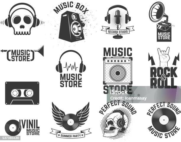 Set Of Music Store Labels Design Elements For Logo Label Stock Illustration - Download Image Now