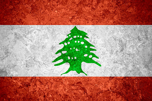 flag of Lebanon or Lebanese banner on vintage background