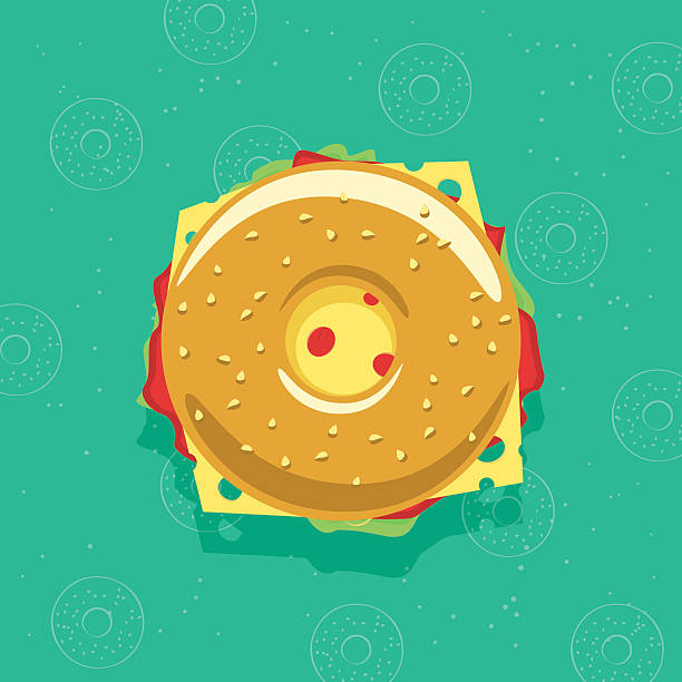 베이글 샌드위치와 벡터 삽화 격리됨에 - sandwich ham white background lunch stock illustrations