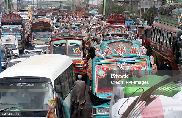 Traffic Jam Due To Protest Of Maripur Residents Stock Photo - Download Image Now - Horizontal, Human Settlement, Karachi