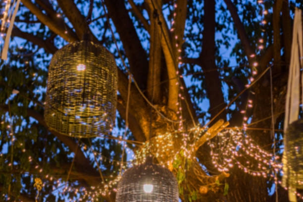 istock lamp decoration garden on tree at night time 537389698
