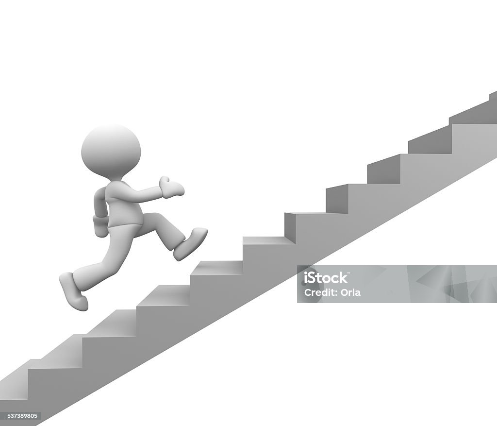 Stairs 3d people - man, person running on stairs. To success 2015 Stock Photo