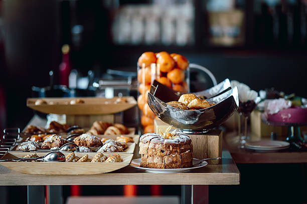 istock Assortment of fresh pastry on table in buffet 537392526