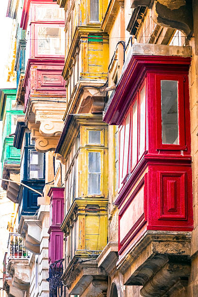 Beautiful Malta,Typical Narrow Streets With Balconies.