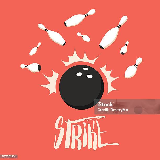 Bowling Ball In Motion Scatter Pins Vector Cartoon Illustration Stock Illustration - Download Image Now