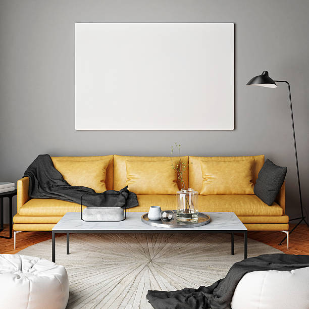 istock Mock up poster, interior composition, sofa, lamp  and white poster 537403646