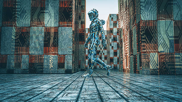 istock Astronaut walking in alien city 537404598