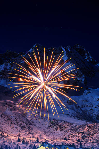 istock Brightly colorful fireworks   High mountain winter landscape   Passo Tonale  Glacier 537404603
