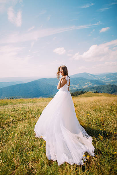 istock Bride posing on the golden autumn field with a marvelous 537404660