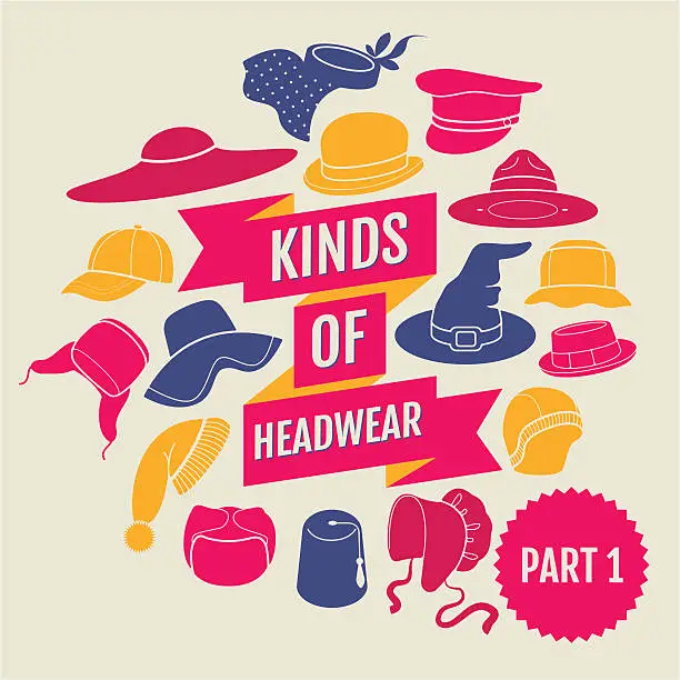 Vector illustration of Kinds of headwear. Part 1