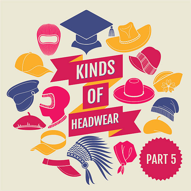 Kinds of headwear. Part 5 Kinds of headwear. Part 5. Flat icons war bonnet stock illustrations