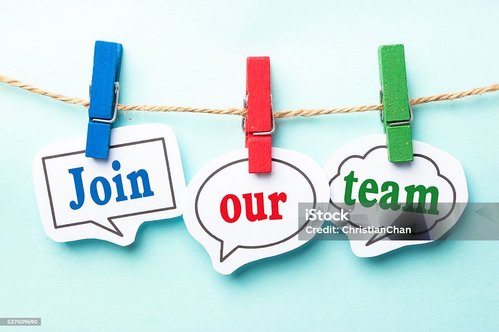 Join our team Join our team concept paper speech bubbles with line on the light blue background. Occupation Stock Photo