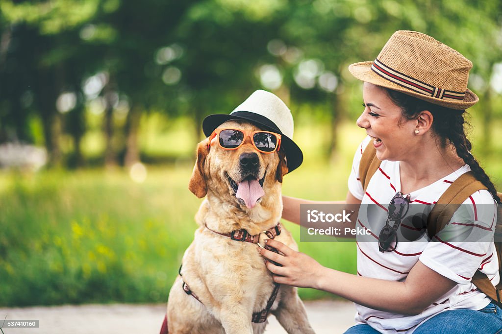 Woman Smiling At Her Funny Dog Stock Photo - Download Image Now - Dog,  Sunglasses, Hat - iStock
