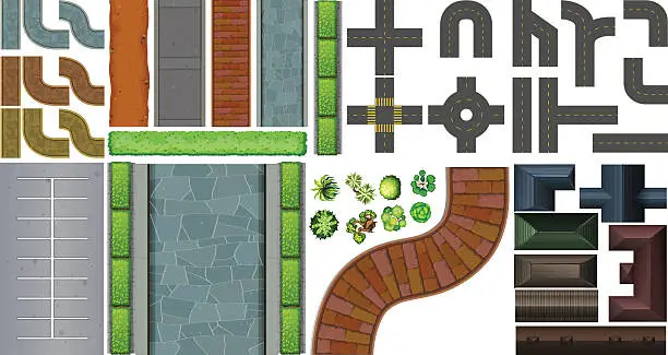 Vector illustration of Different design of roads and rooftops
