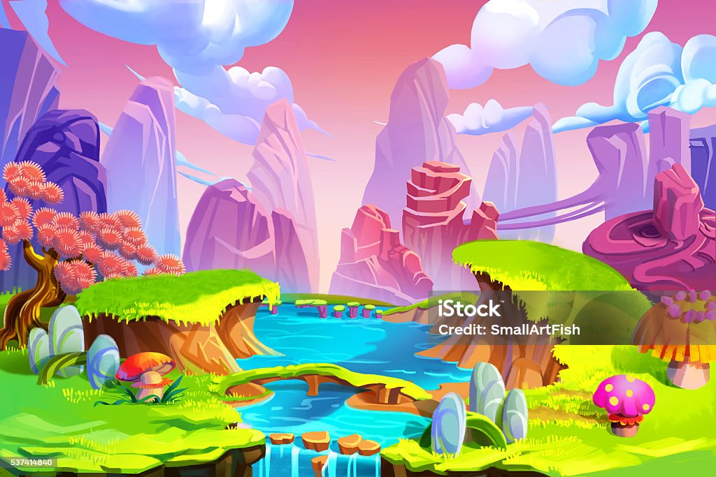 Ilustración de Color De Naturaleza Río Realista Fantástico Ambiente De Estilo De Dibujos Animados De Obras De Arte y más Vectores Libres de Derechos de Paisaje no urbano - iStock Ilustración de Color De Naturaleza Río Realista Fantástico Ambiente De Estilo De Dibujos Animados De Obras De Arte y más Vectores Libres de Derechos de Paisaje no urbano - iStock