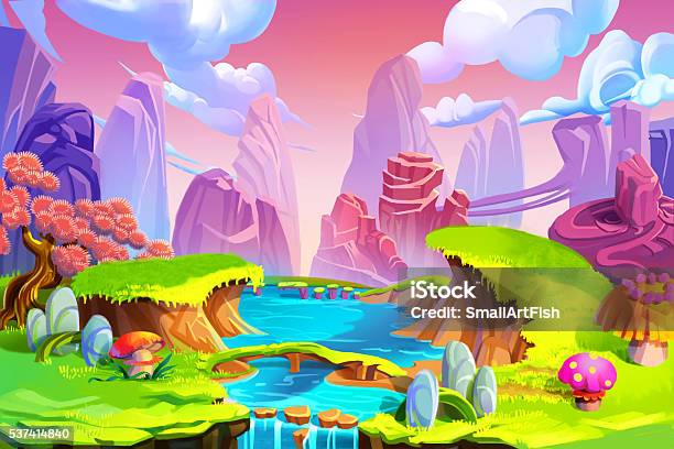 Color In Nature River Realistic Fantastic Cartoon Style Artwork Scene Stock  Illustration - Download Image Now - iStock