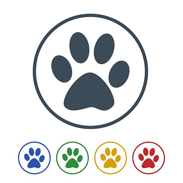 ilustraciones, imágenes clip art, dibujos animados e iconos de stock de perro huella icono aislado sobre un fondo blanco - paw print animal track dirt track