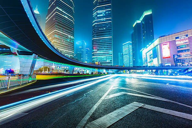 istock light trails through pedestrian bridge ,shanghai 537417772