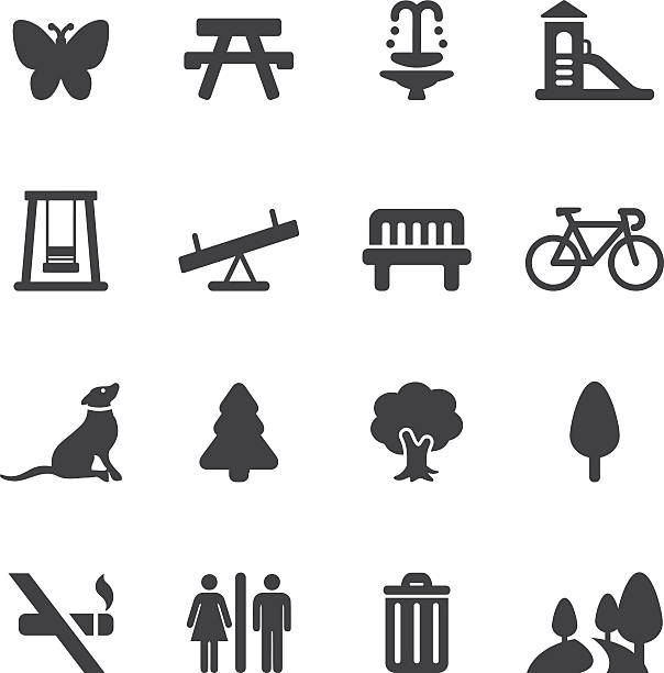 park und outdoor-silhouette icons/eps10 - spielgerät stock-grafiken, -clipart, -cartoons und -symbole