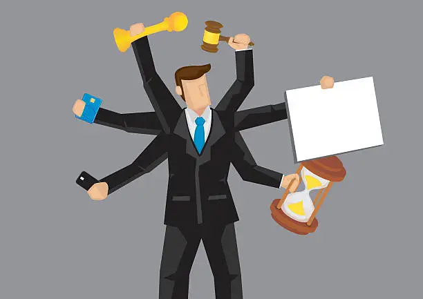 Vector illustration of Multitasking Businessman Vector Cartoon Character Illustration