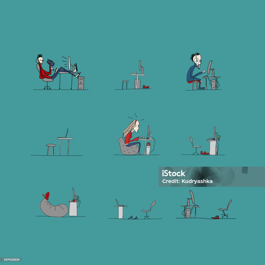 Programming Office Drawing Programmers At Work Office Life Sketch For Your Design Stock ...