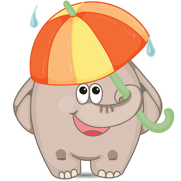 illustrazioni stock, clip art, cartoni animati e icone di tendenza di elefante con ombrello - shrank