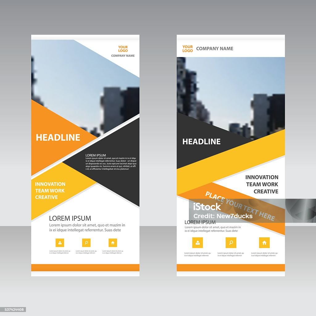 Orange Gelb Business-Roll-Up Banner flache design-Vorlage - Lizenzfrei Spruchband Vektorgrafik