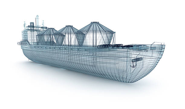 Oil tanker ship wire model isolated on white.