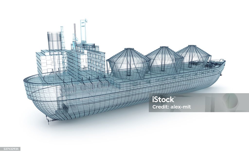 Oil tanker ship wire model isolated on white. Oil tanker ship wire model isolated on white. My own design Three Dimensional Stock Photo