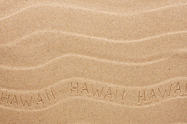 istock Hawaii  inscription on the wavy sand 537433927