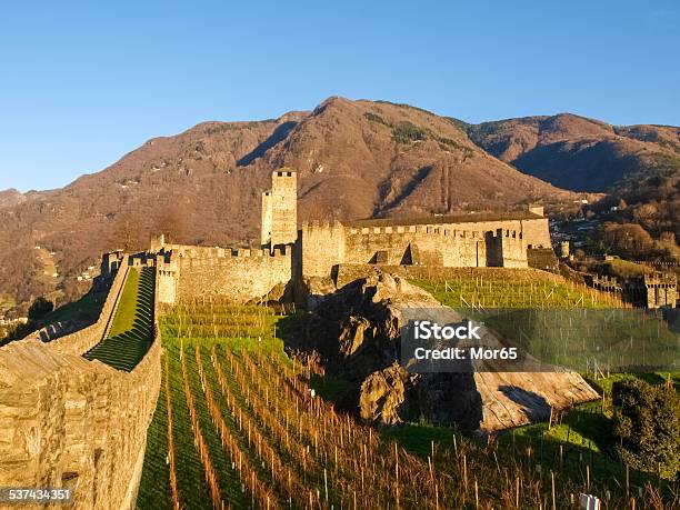 Bellinzona Walled Of Castelgrande Stock Photo - Download Image Now - 2015, Architecture, Church