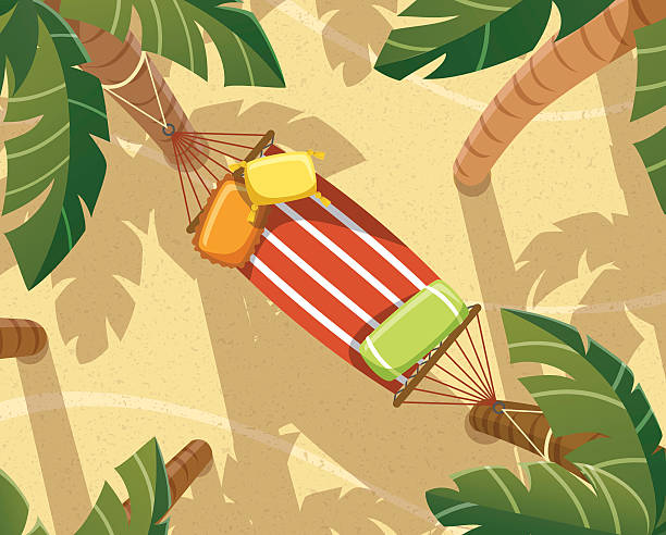 ハンモックビーチのトップビューから - hammock relaxation palm tree outdoors点のイラスト素材／クリップアート素材／マンガ素材／アイコン素材