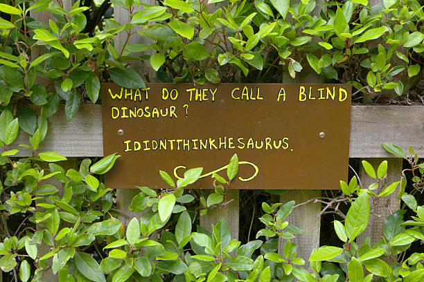 istock funny sign what do they call a blind dinsosaur? ididnththinkhesaurus 537437596