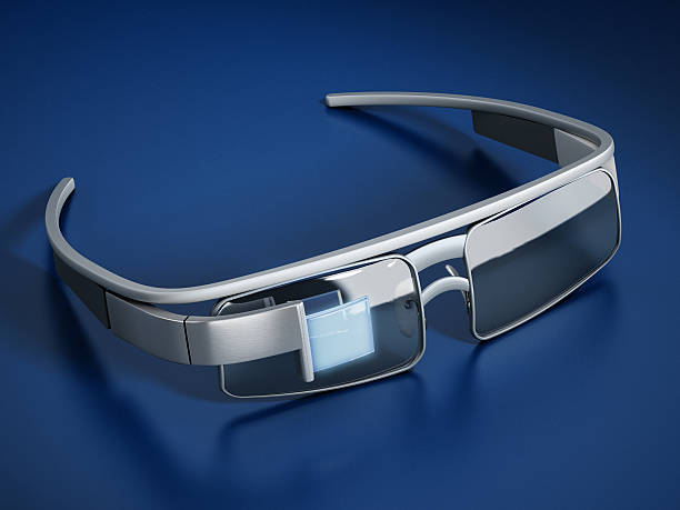 Smart glasses Smart glasses on dark background. Generic computer generated image. Text is lorem ipsum. smart glasses eyewear stock pictures, royalty-free photos & images